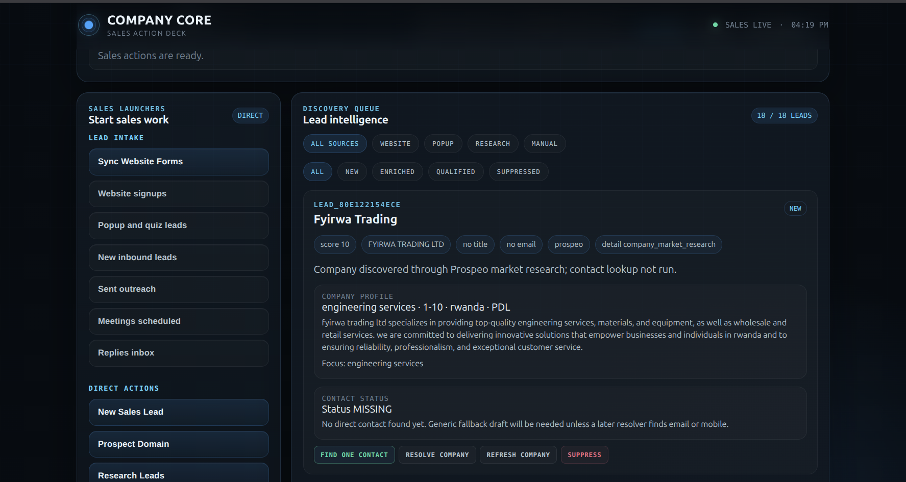 AutoEvolve company intelligence interface